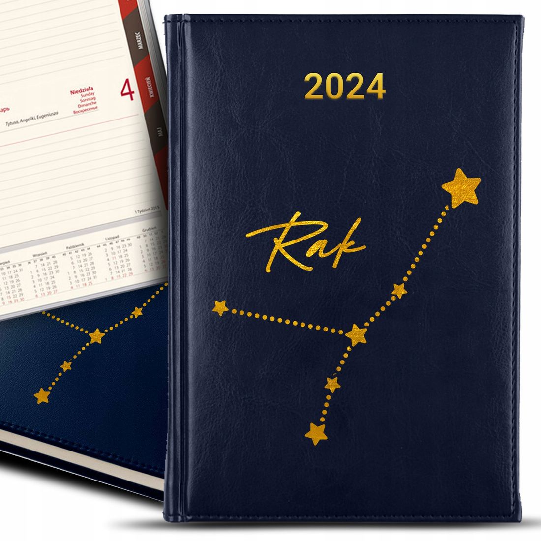 Kalendarz GOLD 2024 Granat Znaki Zodiaku RAK Wzory ERLI.pl