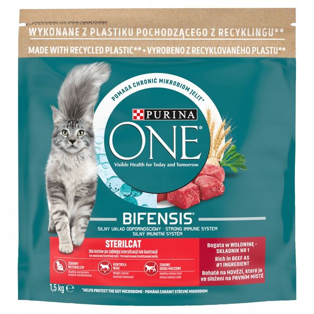 Фото - Корм для кішок Purina ONE ﻿Sucha karma kota  Sterilcat Wołowina 1,5 kg 