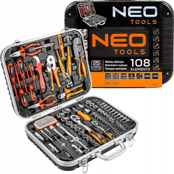 ZESTAW NARZĘDZI DLA ELEKTRYKA WALIZKA SZCZYPCE ŚCIĄGACZ 108el NEO