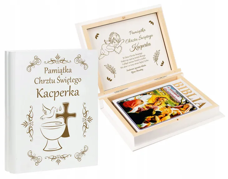 BIBLIA DLA DZIECI NA CHRZEST Z GRAWEREM SZKATUŁKA