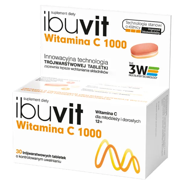 Ibuvit Witamina C 1000 mg - Moc Odporności w Trójwarstwowych Tabletach - 30 szt.