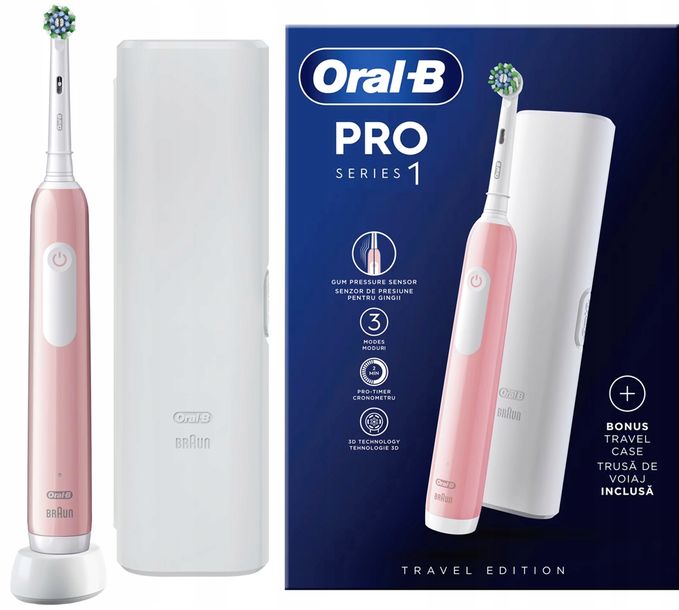 SZCZOTECZKA ELEKTRYCZNA ORAL-B PRO 1 CROSS ACTION + ETUI RÓŻOWA - ERLI.pl