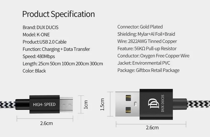 dux-ducis-kabel-usb-k-one-micro-usb-50cm-stan-nowy