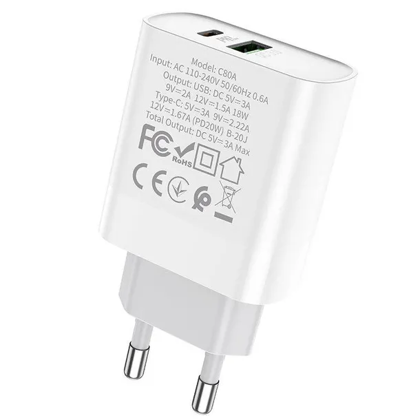 hoco-c80a-network-charger-pd20w-qc3-0-white