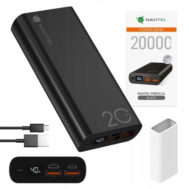 Powerbank Navitel PWR20 AL 20000 mAh czarny + ochronne ETUI + Gratis