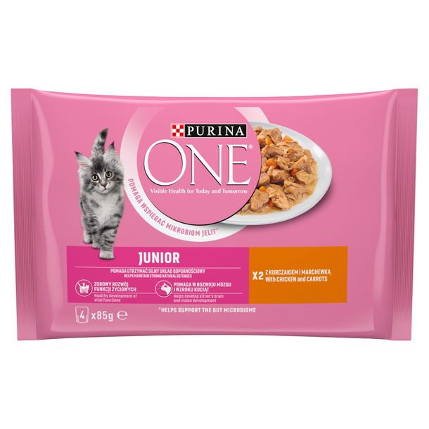 Zdjęcia - Karma dla kotów Purina ONE ﻿ Junior Karma Dla Kociąt Z Kurczakiem I Marchewką 340 G (4 X 85 G 