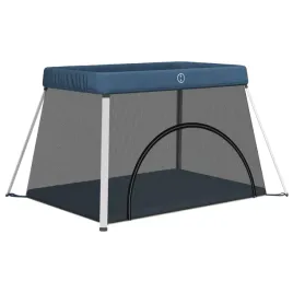 kojec-dla-dziecka-z-materacem-granatowy-lniana-tkanina