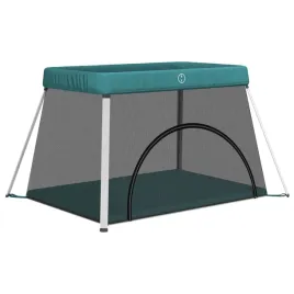 kojec-dla-dziecka-z-materacem-zielony-lniana-tkanina