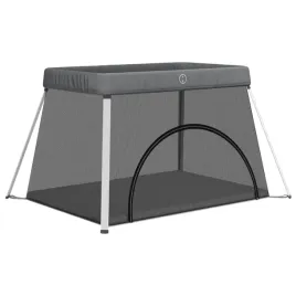 kojec-dla-dziecka-z-materacem-ciemnoszary-lniana-tkanina