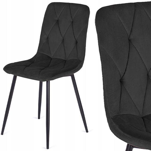 Фото - Стілець Lugano Krzesło tapicerowane welurowe  miękkie Glamour przeszycia czarne 