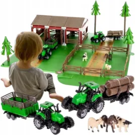 farma-zagroda-zwierzeta-2x-traktor-ciagnik-przyczepa-figurki-zestaw-102-el