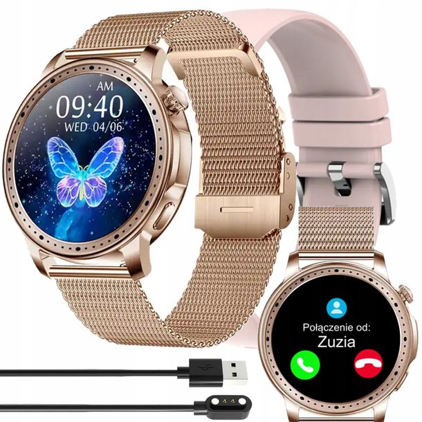 Smartwatch Smart Watch Zegarek Damski dla Kobiety z Rozmowy MENU PL ZŁOTY