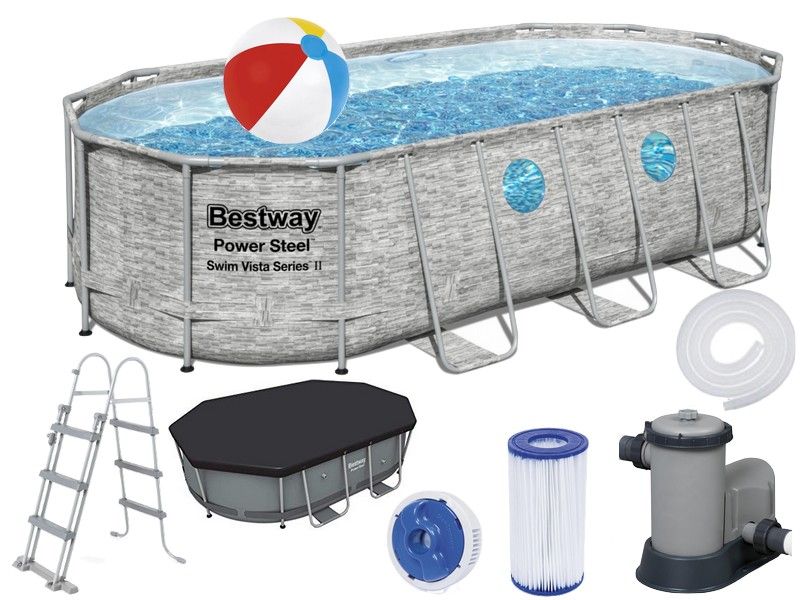 Basen Ogrodowy Stelażowy 5.49m x 2.74m x 1.22m Bestway 56716 - ERLI.pl