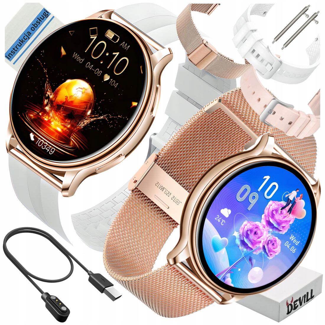 SMARTWATCH ZEGAREK DAMSKI MENU POLSKIE FUNKCJA DZWONIENIA SMART WATCH ...