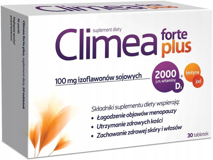 Фото - Вітаміни й мінерали Forte ﻿CLIMEA  PLUS Łagodzenie menopauzy witamina D3 2000j.m. 30 tabletek 