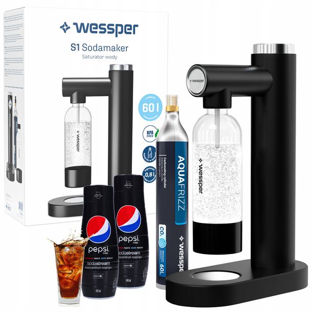 ﻿Saturator wody gazowanej zestaw butelka nabój syrop Sodastream Pepsi Max