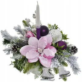 swiateczny-stroik-na-stol-dekoracja-bombki-swieczka-swierk-glog-mikolaj