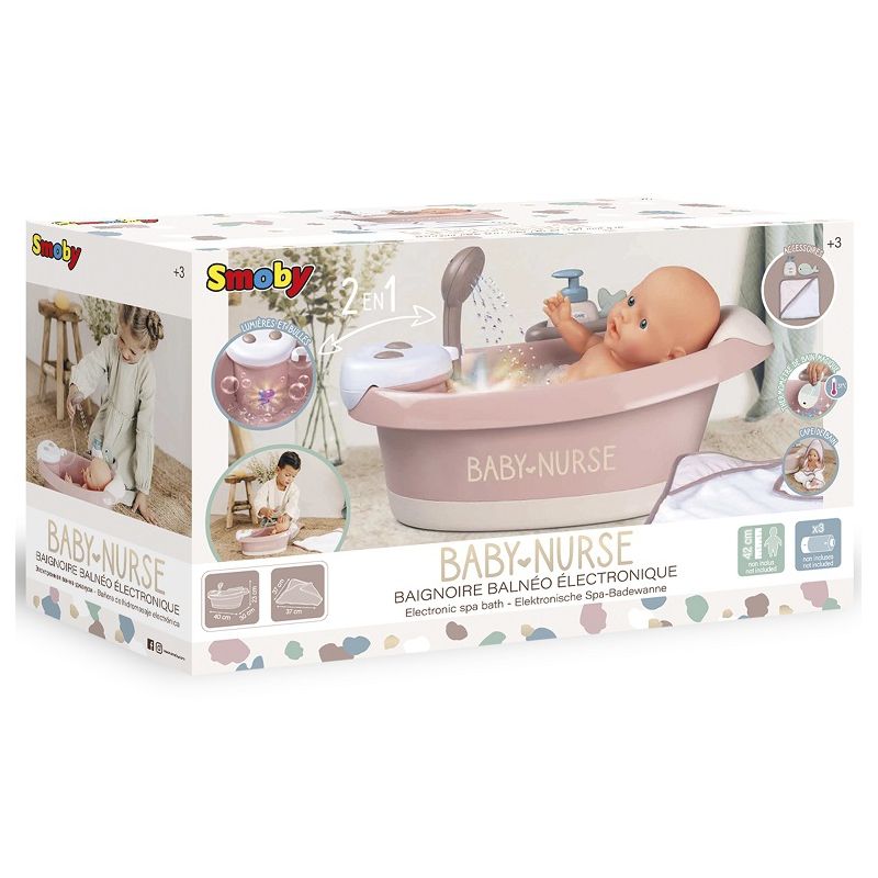 Smoby Baby Nurse - Wanienka do kąpieli z hydromasażem, prysznicem i  światłem 220368