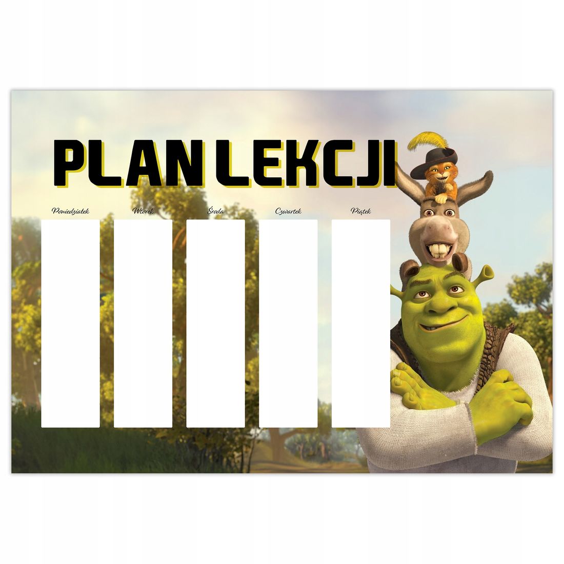 PLAN LEKCJI A4 TYGODNIOWY PLANER BAJKI SHREK WZORY – 189132657 - ERLI.pl
