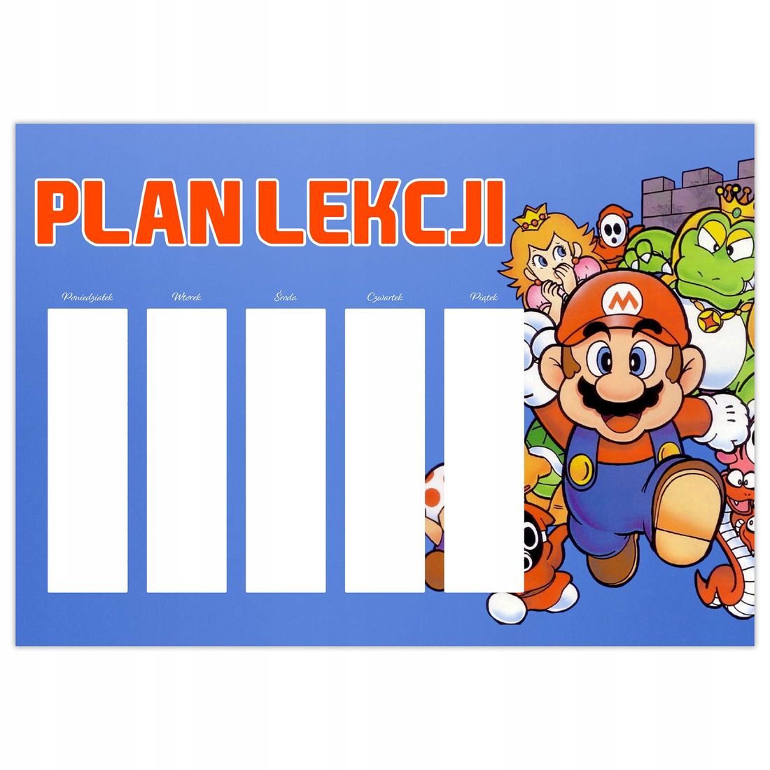 PLAN LEKCJI A4 TYGODNIOWY PLANER SUPER MARIO WZORY – 166912882 - ERLI.pl