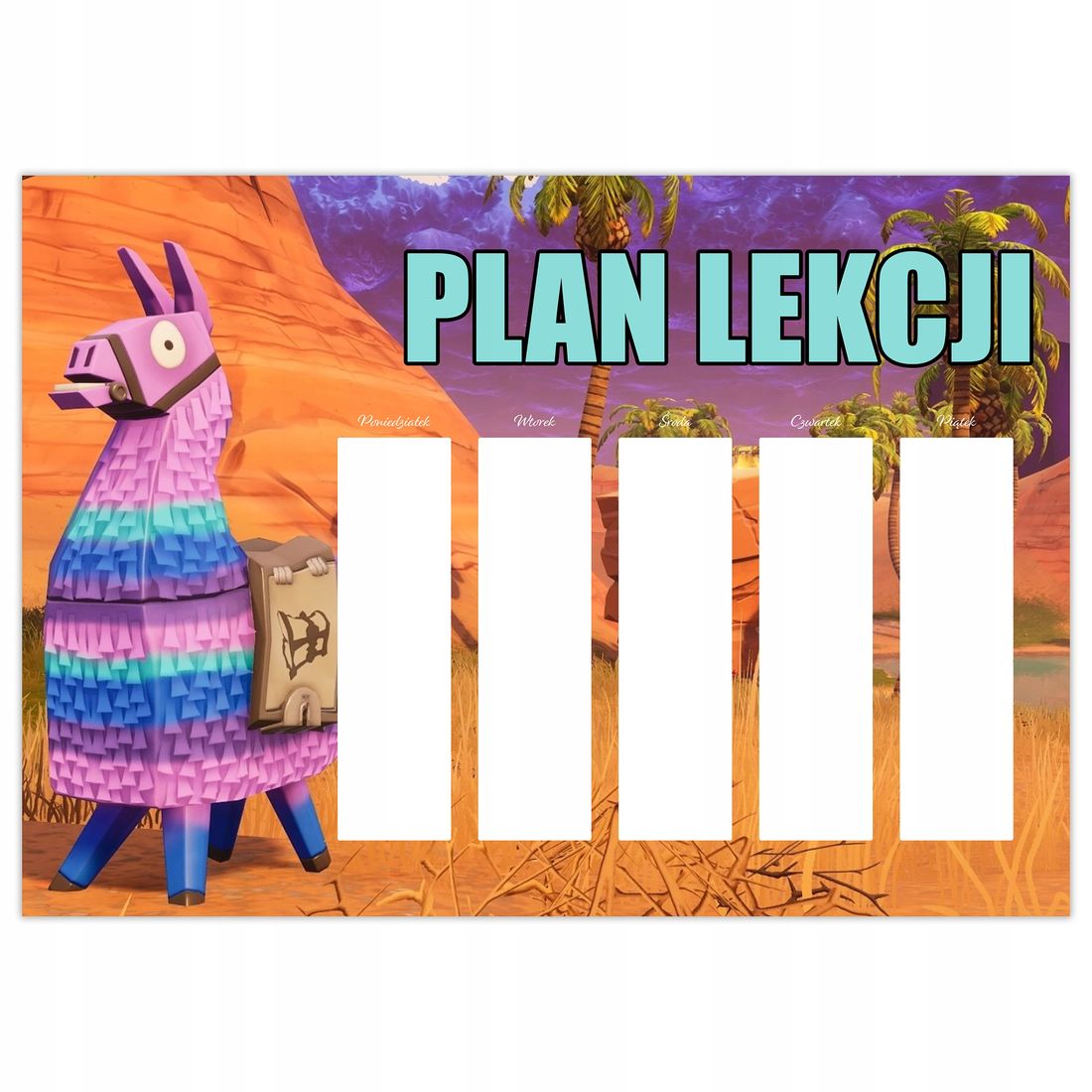 PLAN LEKCJI A4 TYGODNIOWY PLANER FORTNITE WZORY - ERLI.pl