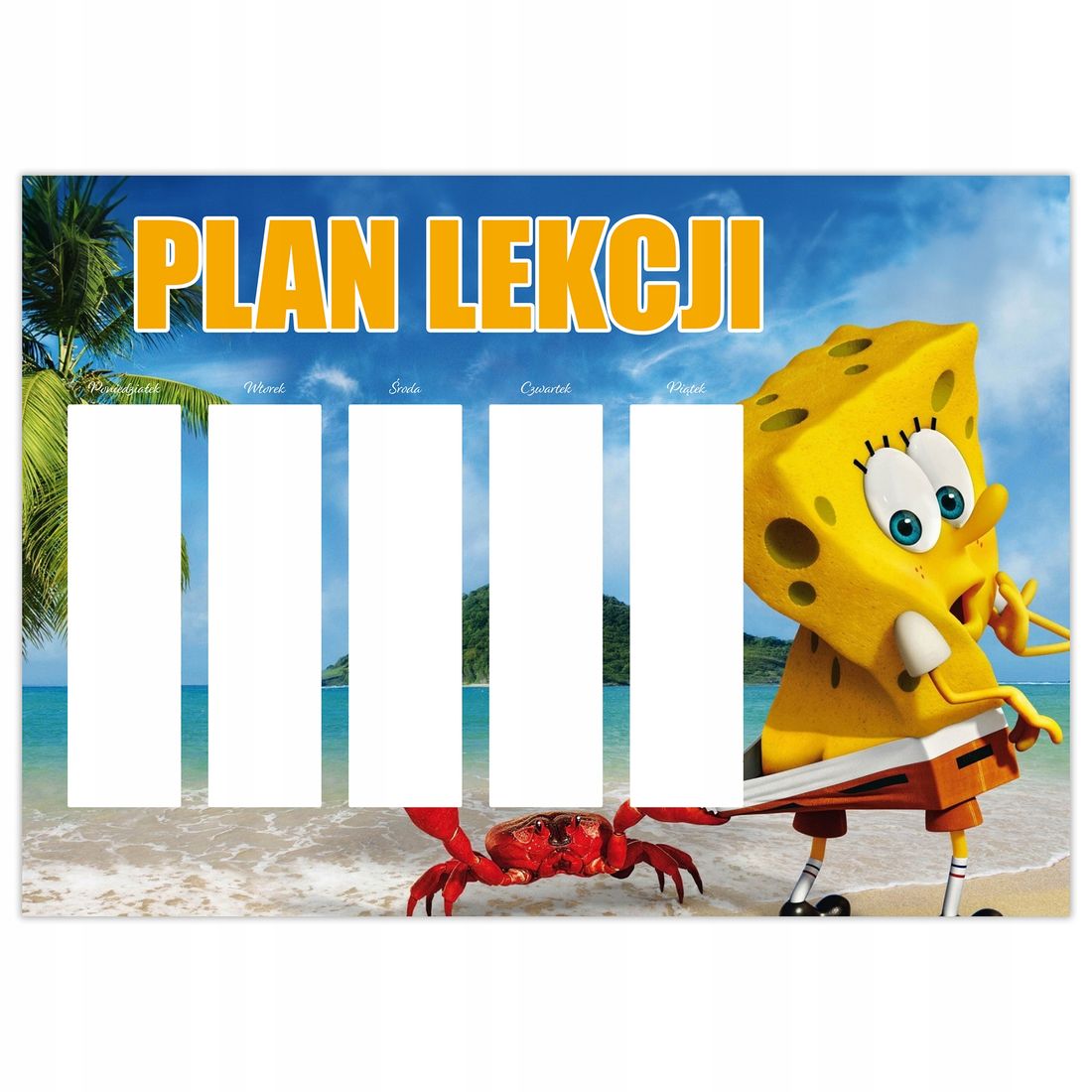 PLAN LEKCJI A4 TYGODNIOWY PLANER SPONGBOB WZORY - ERLI.pl
