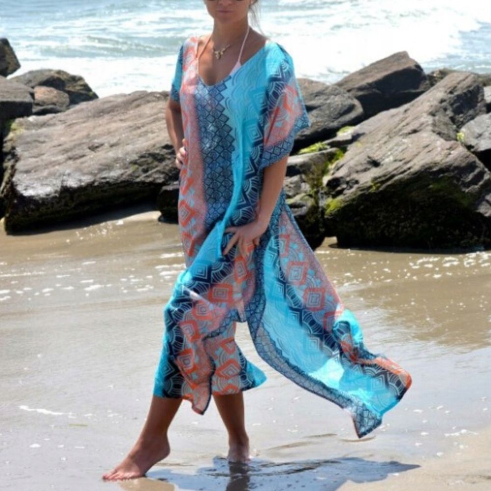 PAREO PLAŻOWA SUKIENKA DŁUGA TUNIKA BOHO PLAŻĘ NARZUTKA na strój