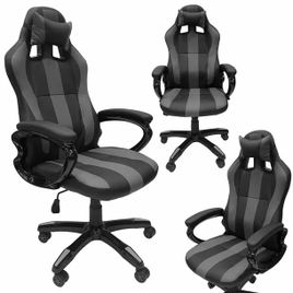 Zdjęcie produktu FOTEL GAMINGOWY BIUROWY SZARO CZARNY Z PODUSZKĄ biurowy krzesło gracza