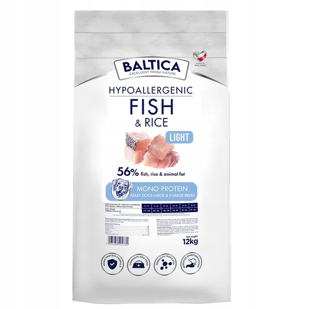 Baltica Hypoallergenic Fish & Rice LIGHT Adult Large Extra Large Breed 12kg