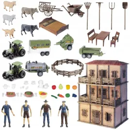 duzy-zestaw-farma-dwa-traktory-rolnicy-gospodyni-zwierzeta-domek-rolnika