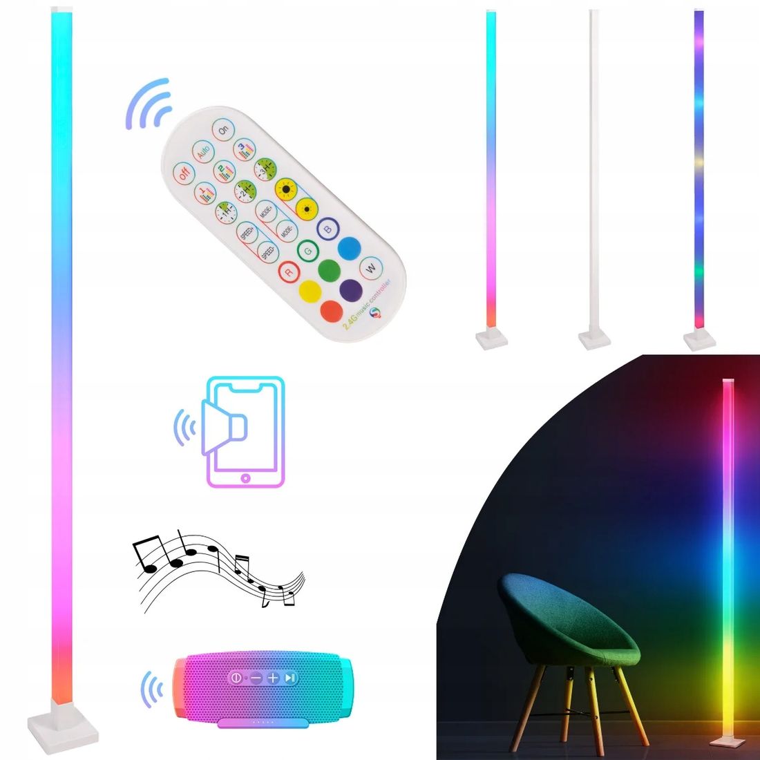 Lampa Pod Ogowa Stoj Ca Led Muzyczna Rgb Z Pilotem Kolorowa Cm Polux Erli Pl