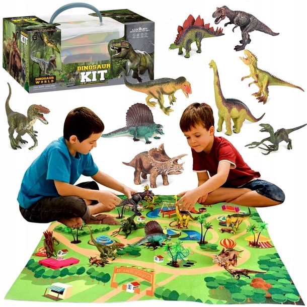 Zdjęcia - Figurka / zabawka transformująca Dino ﻿DUŻE FIGURKI DINOZAURY kuferek + MATA  Park Zestaw figurek dinozaurów 