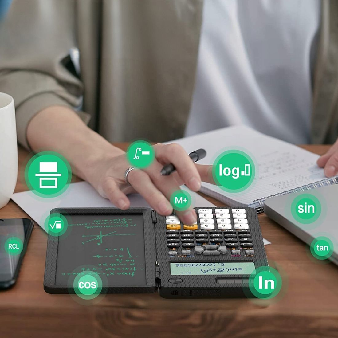 Naukowy kalkulator biurowy szkolny z notatnikiem notatnik notes 417 funkcji ERLI.pl