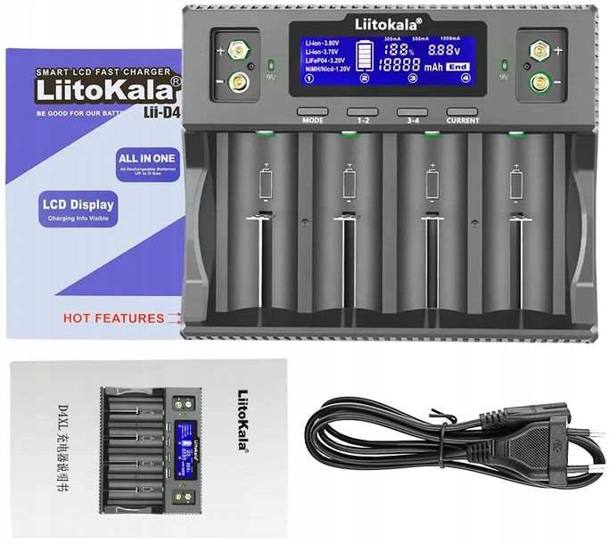 Uniwersalna Ładowarka LiitoKala Lii-D4XL Li-ion 18650 AA AAA z adapterem EU