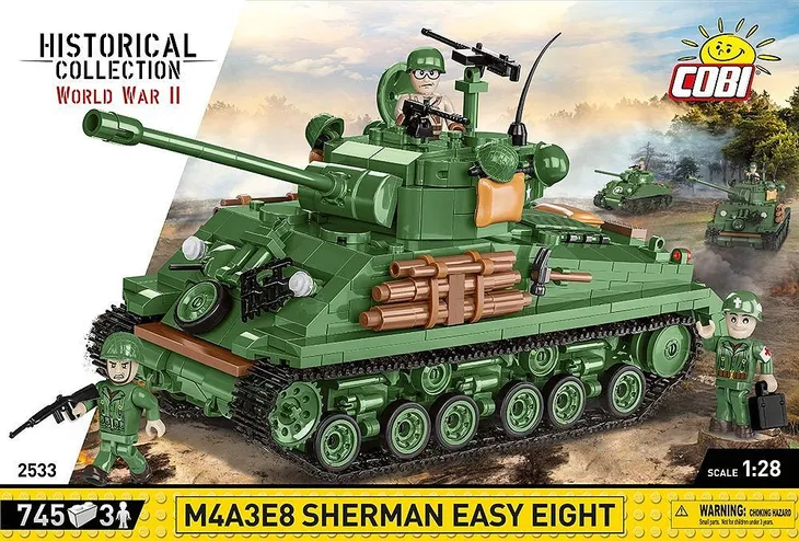 COBI Char Américain M4A3E8 Sherman Easy Eight – 745 Pièces – Maquette Bloc 1:35 – Dès 8 Ans