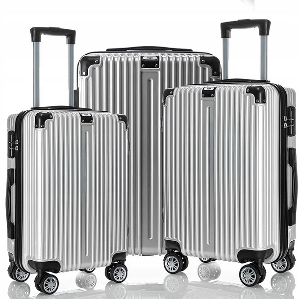 Фото - Валіза ﻿Posh Zestaw twardych walizek podróżnych srebrny M/L/XL