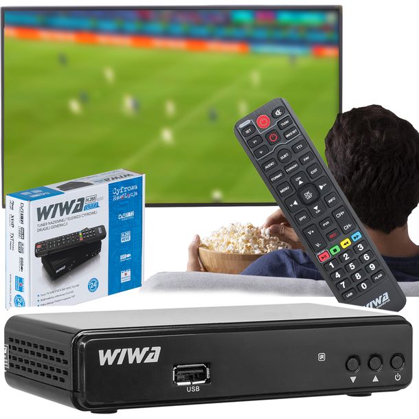 DEKODER TUNER TV TELEWIZJI NAZIEMNEJ WIWA HEVC DVB-T2 HDMI USB PILOT H.265