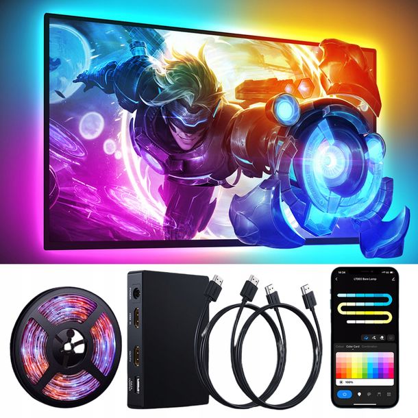 ﻿Taśma podświetlająca LED RGB Ambilight oświetlenie do TV 3,8m 55-65'' HDMI