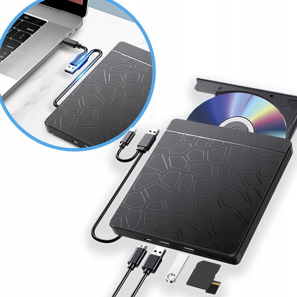 ﻿Zewnętrzna nagrywarka napęd na płyty CD DVD Hub SD TF USB 3.0 do laptopa