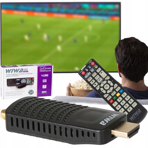 DEKODER TUNER DO TV NAZIEMNEJ DVB-T2 H.265 FULL HD MINI STICK PILOT ZESTAW