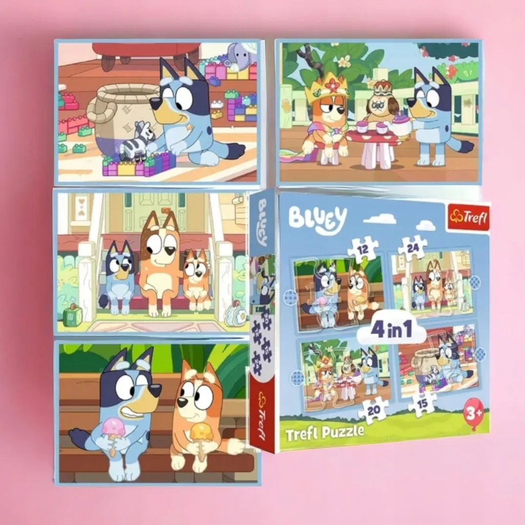 Puzzle 4w1 WESOŁY ŚWIAT BLUEY I BINGO RODZINA PIESKI UKŁADANKA TREFL 3 ...