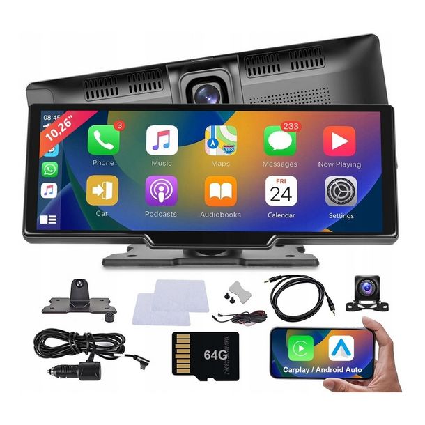 RADIO STACJA MULTIMEDIALNA MONITOR ANDROID AUTO APPLE CARPLAY DVR 2 KAMERY