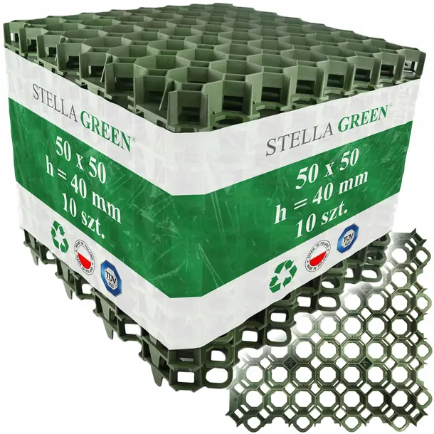 GEOKRATA Drogowa KRATKA TRAWNIKOWA parkingowa ZIELONA 50x50x4 STELLA GREEN