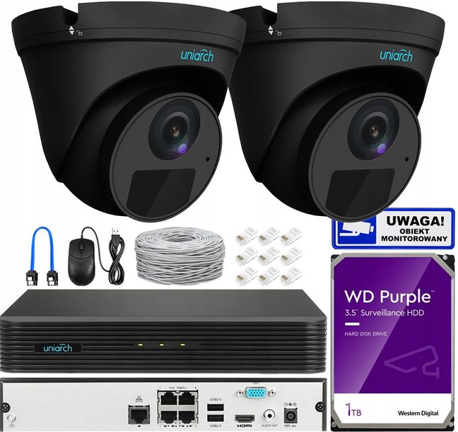 ﻿Zestaw Monitoringu IP 2x Kamera 2K 4Mpx PoE Dzień/Noc IR 30m Aplikacja