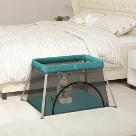 kojec-dla-dziecka-z-materacem-zielony-lniana-tka