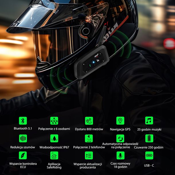 X Interkom Intercom Motocyklowy Ejeas V Pro Nowa Wersja Ip