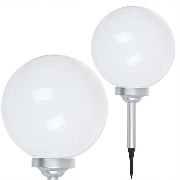 OGRODOWA LAMPA SOLARNA LED 30 cm DUŻA KULA MLECZNA OZDOBA DEKORACJA OGRODU-Zdjęcie-0