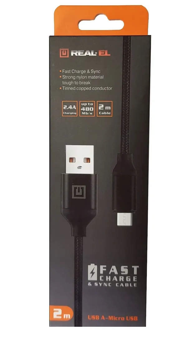 kabel-real-el-premium-usb-a-micro-usb-fabric-2m-stan-nowy