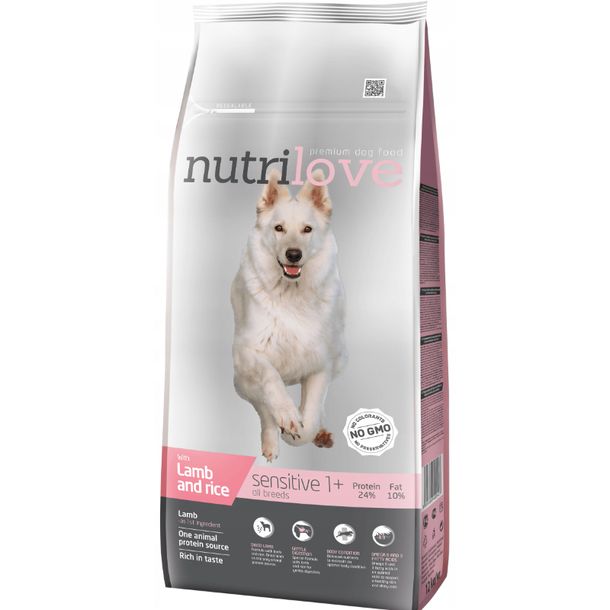 Zdjęcia - Karm dla psów Nutrilove Adult Sensitive Lamb & Rice 12kg 