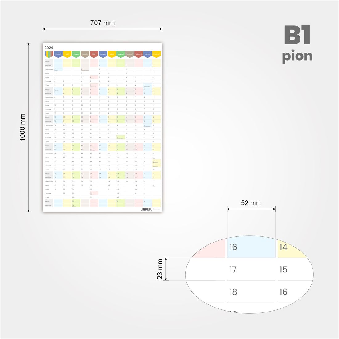 Planer ścienny Kalendarz 2024 B1 Suchościeralny Pionowy TĘCZA - ERLI.pl